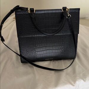 Modern Picnic Black Croc-Embossed Shoulder Bag